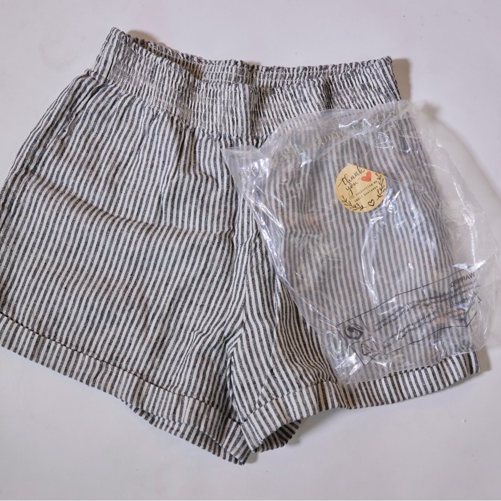 Reformation Black and White Striped High Waist Shorts